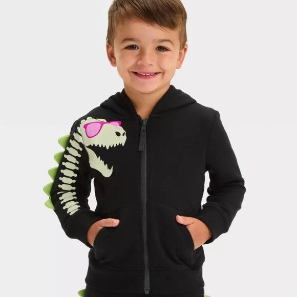 Baby Boys Cat & Jack DINOSAUR Skeleton Hoodie Jogger Pants Set Size 12 months NW - Picture 2 of 4